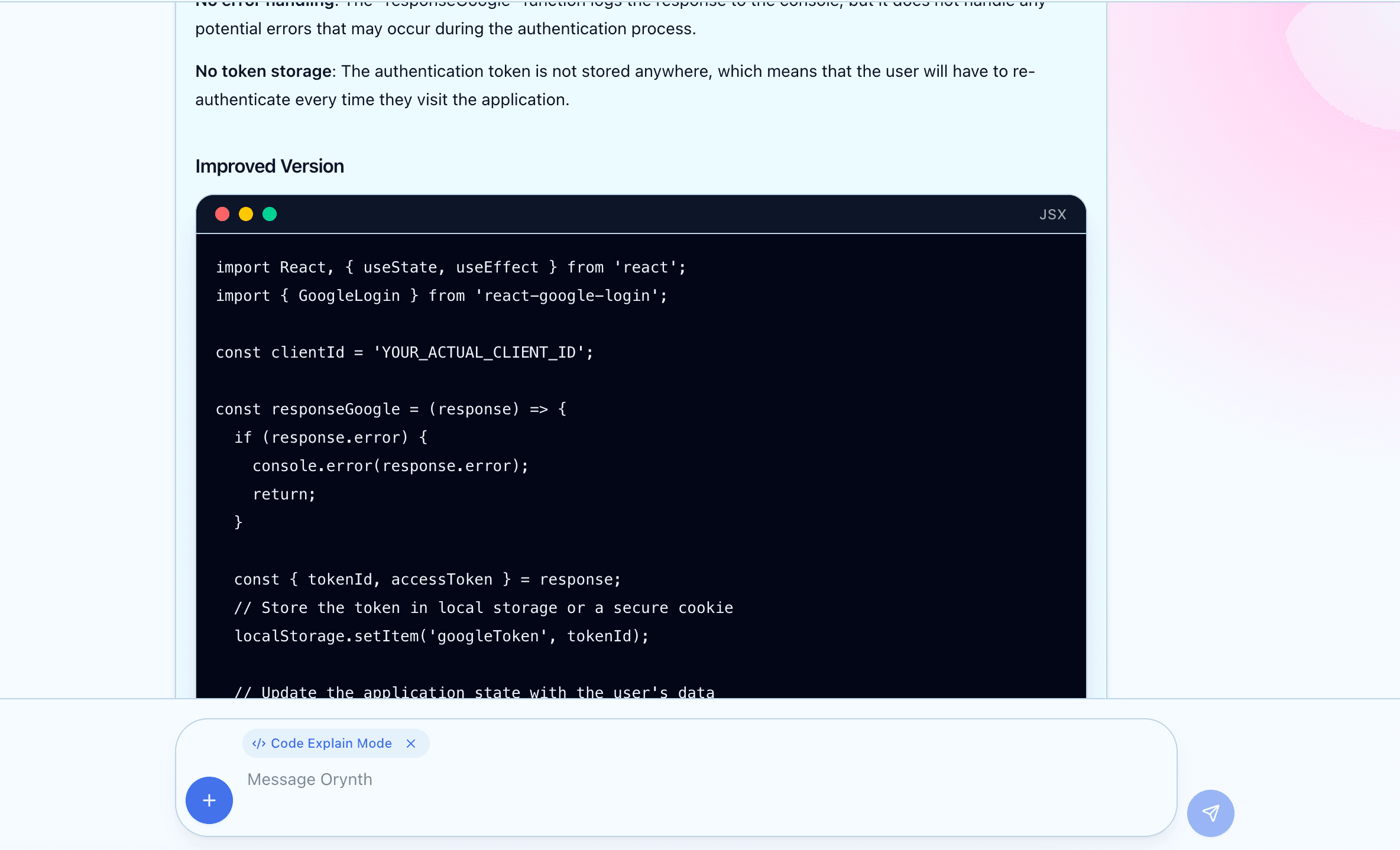 Code Explain Mode